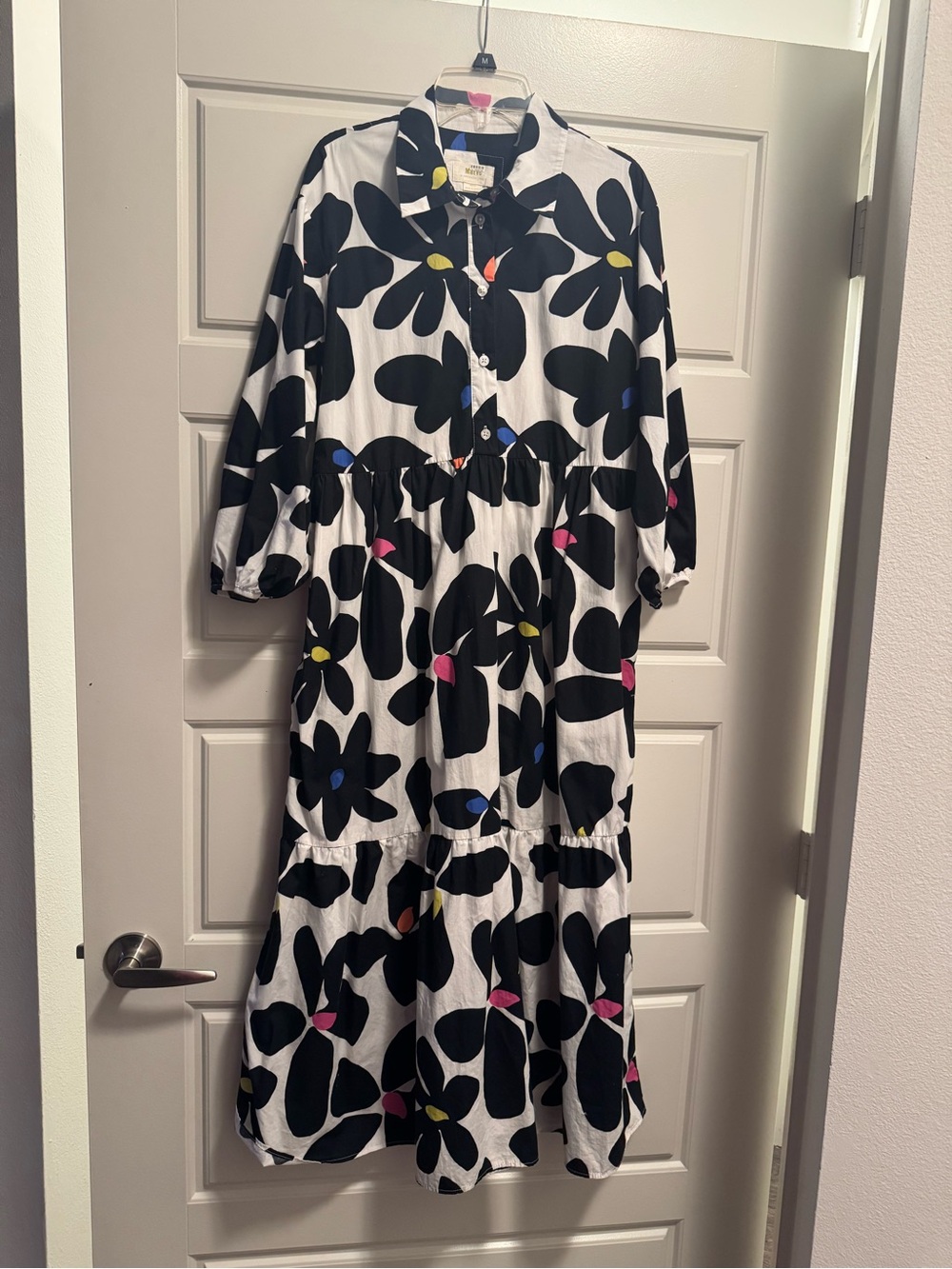 Maeve by Anthropologie black white floral tiered maxi shirt dress small